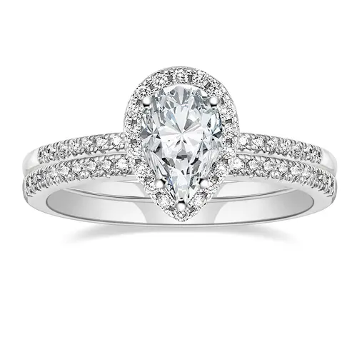 EAMTI 1.5CT 925 Sterling Silver Wedding Band Teardrop Bridal Rings Sets Halo Cubic Zirconia Solitaire Promise Engagement Rings for Women