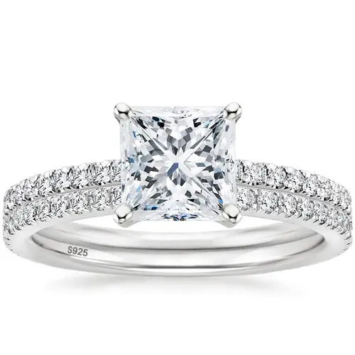 EAMTI 2CT 925 Sterling Silver Bridal Ring Sets Princess Cut CZ Engagement Rings Promise Rings for Her Wedding Bands for Women