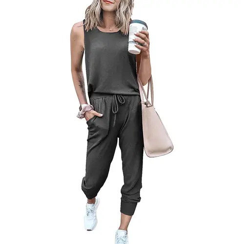 PrettyGarden Women‘swear Sleeveless Stretchy 2-Piece Tracksuit Comfort Lounge Wear Overalls