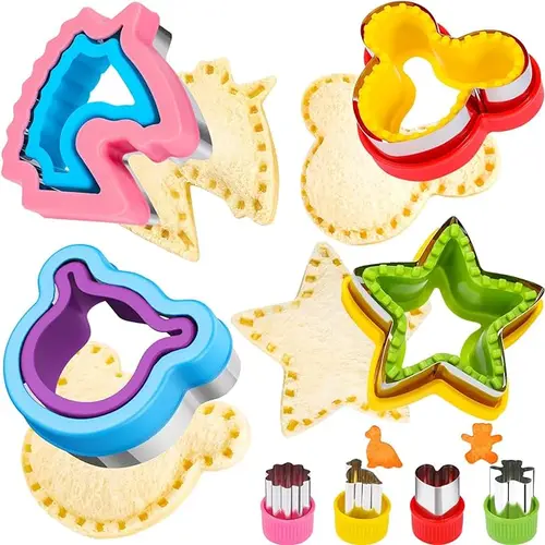 AISOON 8 PCS Colorful Plastic Sandwich Cutter & Sealer Set - Food-Safe, Corrosion Resistant, Kitchen Supplies, Baking Supplies, Fruit Utensils, Cookie Cutters for Home Breakfast Sealed Shape