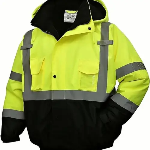 AMERICAN SIZE (TRUE TO SIZE) SKSAFETY High Visibility Reflective Jackets for Men, Waterproof Safety Jacket for Men with Pockets,YELLOW Work Construction Coats for Winter Cold Weather