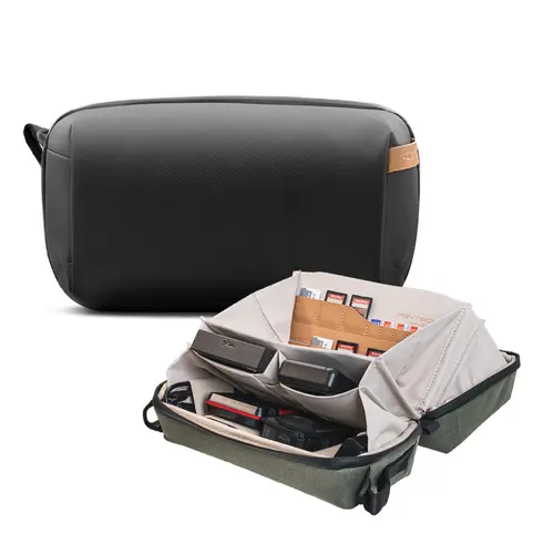 PGYTECH Polyester Fabric Tech Organizer Bag (1-Pack) - Waterproof Camera Accessory Pouch for Photographers, with Attachment Points, Zip-Up Bag for Flash, Data Cable, Batteries, SD Cards, Wireless Earbuds; Fully Open Access, Half Open 1-Hand Hold