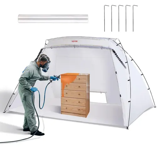 VEVOR Portable Paint Booth - 10x7x6ft Larger Spray Paint Shelter with 20% More Room, Built-in Floor, Mesh Screen, Glass Fiber Poles Sturdy, Quick Film Setup, Folds into Bag, for Furniture DIY Hobby Tool