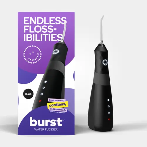 BURST Water Flosser for Teeth Cleaning – Cordless Water Flosser Picks for Plaque Removal Between Teeth, Braces & Dental Work – Electric & Portable Water Floss – Refillable 110mL Tank, 3 Modes