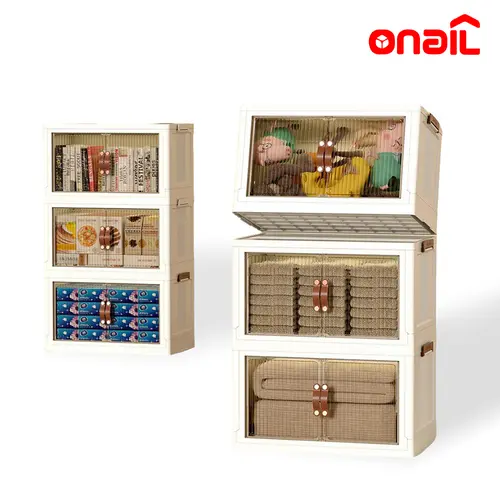 【Lockinthosedeals Exclusive] ONAIL Foldable Storage Box with Lid Stackable Household Organiser in Cream White for Kitchen Bedroom Bathroom & Warehouse Large Capacity L XL XXL Sizes