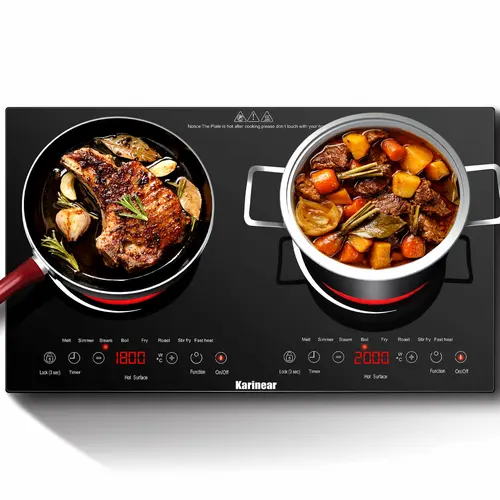 Karinear 2-Burner Multifunction Electronic Induction Cooktop, 2000W Sensor Touch Control Portable Induction Stove with Child Safety Lock, Timer, Over-Temperature Protection for Kitchen Use