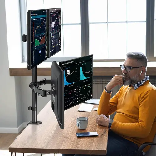 MOUNTUP 13"-32" 4-Monitor Desk Mount, Fully Adjustable Stacked Monitor Stand for Desk with Adjustable Arm, Holds up to 17.6lbs per Arm, Laptop Stands & Trays Accessory, MU3007, Adjustable Monitor Arm Mount Laptop Stands & Trays