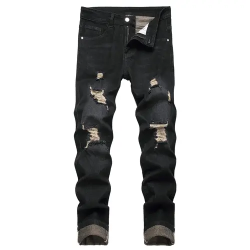 JUNBAOSS Men's Slim Fit Stretch Jeans Colored Ripped Jeans for Men, Casual Fashion Straight Leg Comfort Flex Waist Skinny Denim Pants, Menswear Trouser Streetwear Motocross Jeans with Plain Pockets #SohoChic