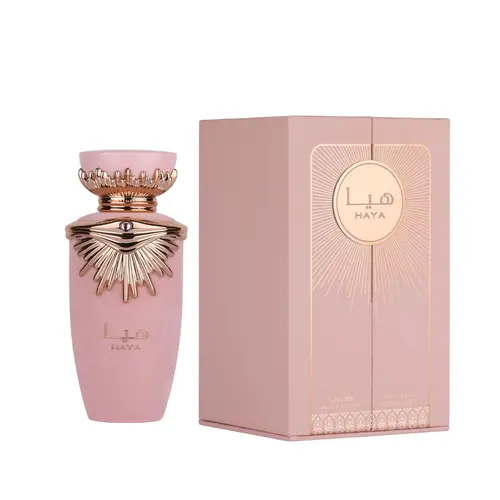 Lattafa Haya EDP Spray - 3.4 fl oz Unisex Scented Fragrance with Champagne Rose, Strawberry & Amber Notes, Men's Fragrance with Amber Warm Finish for Adults