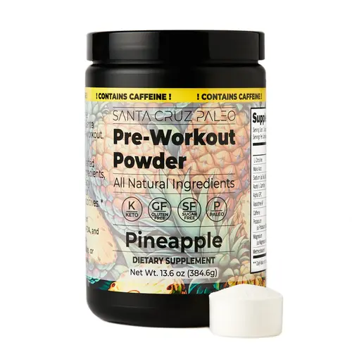 Santa Cruz Paleo Caffeinated Pineapple Pre-Workout Powder - 30 Servings - Flavored Preworkout Drink Mix for Energy & Hydration - Caffeine, Electrolytes, Magnesium, Potassium, Sea Salt & L Citrulline, Sugar Free