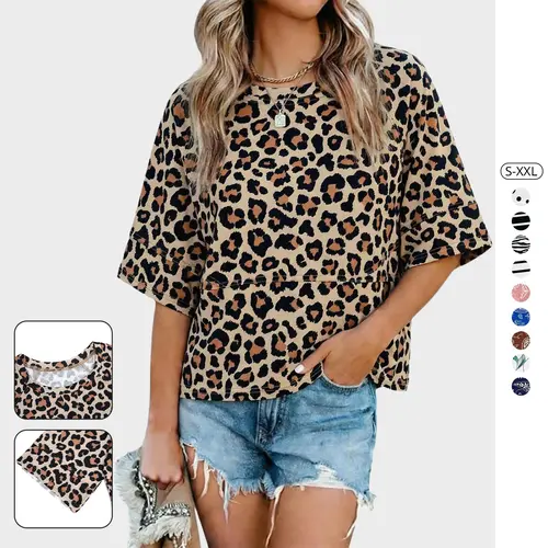 Imily Bela Women's Summer Casual Crewneck 3/4 Sleeve T Shirts Solid Color Loose Fit Cute Basic Tops Tees Blouses