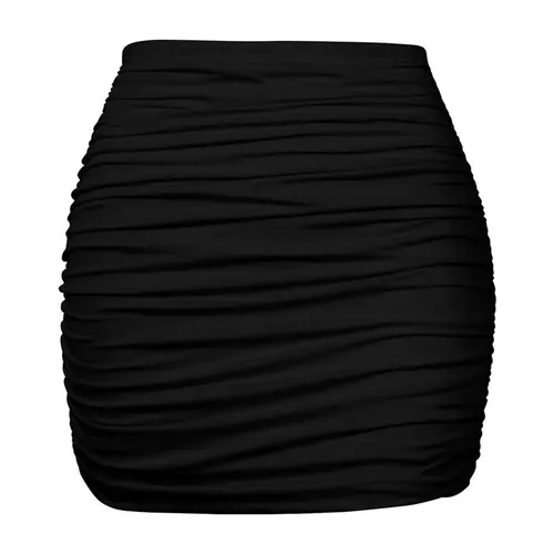 OYS Women's Sexy High Waist Solid Tight Ruched Bodycon Mini Club Skirt