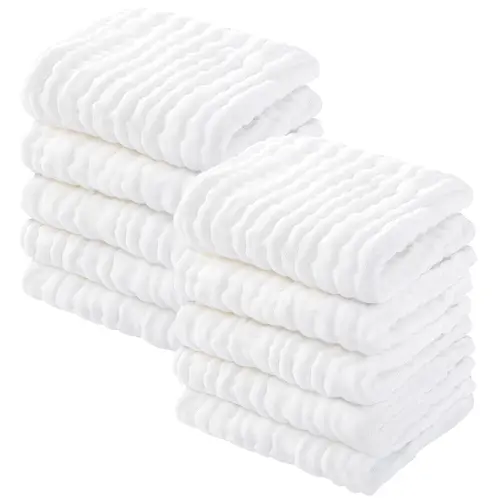 Yoofoss 100% Cotton Muslin Washcloth Set - High-Quality Lightweight Baby-Friendly Bath Towels, Bath & Body Care Tool, 6/10/12 Packs, 12x12in, Soft & Absorbent