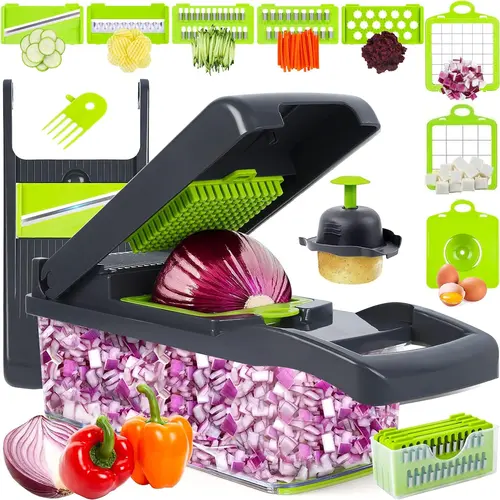 MIUVA 10-in-1 Thick, Smooth, Transparent Stainless Steel Vegetable Chopper - Mandolin Slicer with 7 Diversified Blades, Adjustable Cutter, Ideal for Salads, Salsa, Spring Kitchen Gadgets, Mother's Day Gifts