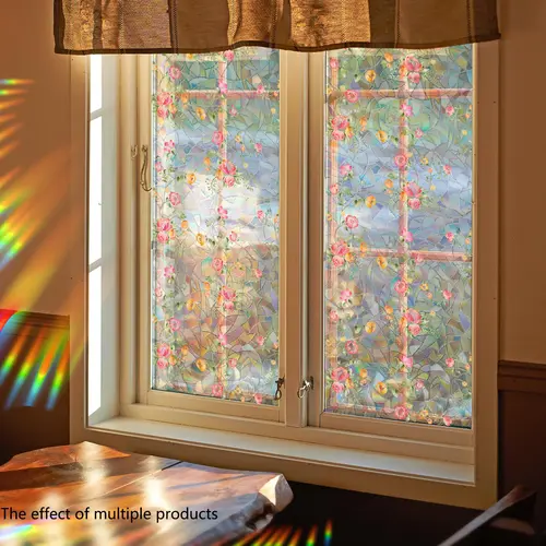 Floral Pattern Window Decorative Sticker, Window Stickers, 1 Count Self-Adhesive Window Privacy Film, Removable Window Decal and Decoration for Living Room and Bedroom Glass