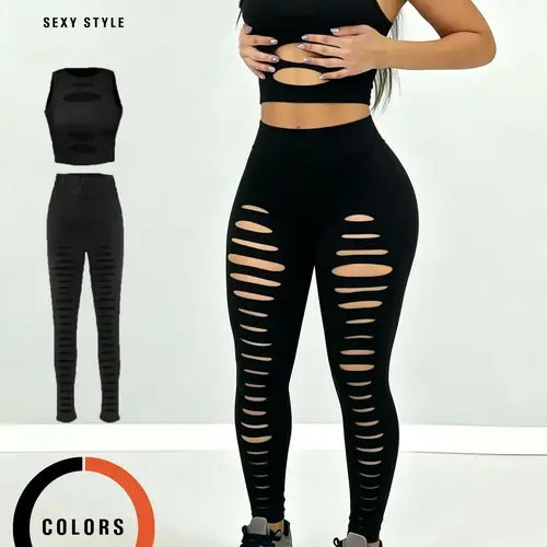 Choove Women's 2-Piece Cutout Matching Set, Sleeveless Crop Top and High-Waisted Leggings, Stretch Y2K Going Out Outfit
