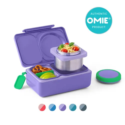 OmieBox UP Insulated Lunchbox for Kids - Plastic Lunch Box Set with 12 oz Stainless Steel Thermos, Ice Pack, Silicone Packing Accessories, Meal Prep Containers & Tableware - TTS