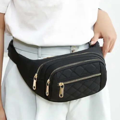 Women's Solid Color Diamond Quilted Fanny Pack, Fashionable Multi-pocket Design Zipper Chest Bag, Casual All-match Fanny Pack for Daily Used, Zipper Belt Bag, Fashion Waist Packs, Waist Bags