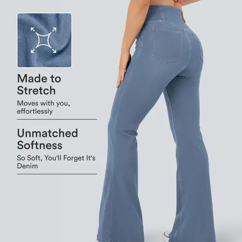 Halara HalaraMagic High Waisted Crossover Pocket InstantCool Washed Stretchy Knit Casual Super Flare Jeans