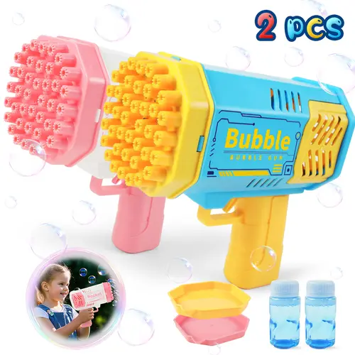 2 Pack 40-Hole Light-Up Bubble Machines with 2 Bubble Solutions, Bubble Makers for Kids & Family Parties, Indoor Outdoor Play Bubble Toys for Birthday Parties and Weddings