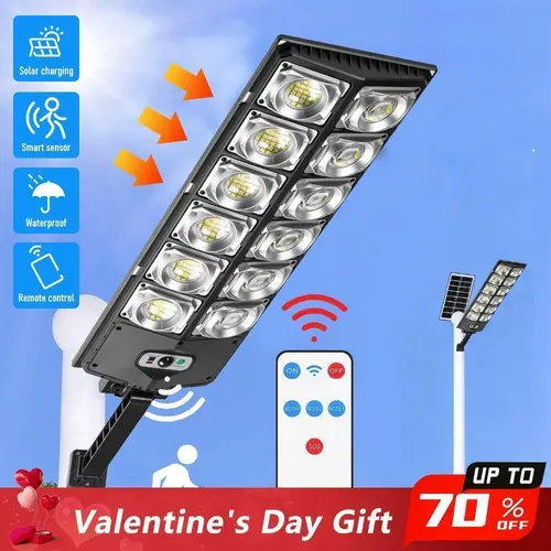 Solar Street Light Outdoor Solar Parking Lot Light, LED Wide Angle Lamp with Motion Sensor IP67 Waterproof Commercial Lighting