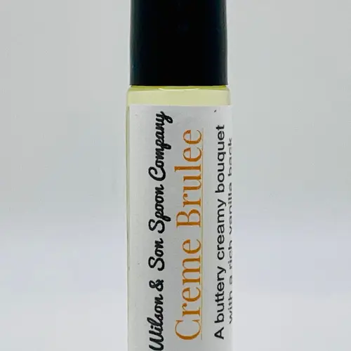 Buttery Vanilla-Scented Roll-On Body Oil - Small-Batch Creamy Creme Brulee, 10 ml Glass Bottle, Vanilla Bouquet Signature Scent, Amaretto Cherry Variation