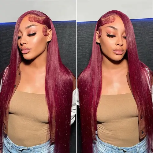 [Super Sale] Hot Star 99J Burgundy Colored 13x6 HD Transparent Lace Front Human Hair Straight and Body Wave Wigs Pre Plucked Lace Frontal Human Hair Wigs