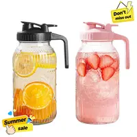 【Back to School】Vintage Half Gallon Mason Jar Pitcher Large 64 oz Wide Mouth with Lid - 2 Quart Airtight Glass Jug for Water, Juice, Milk, Tea, Iced Coffee and Drinks, Pots