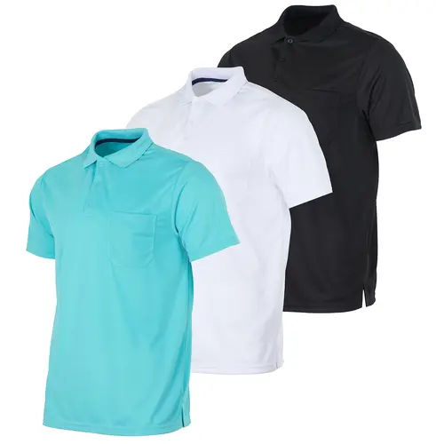 3 Pack Men's Pocket Polo Shirt Short Sleeve Dry Fit Collared Casual Golf