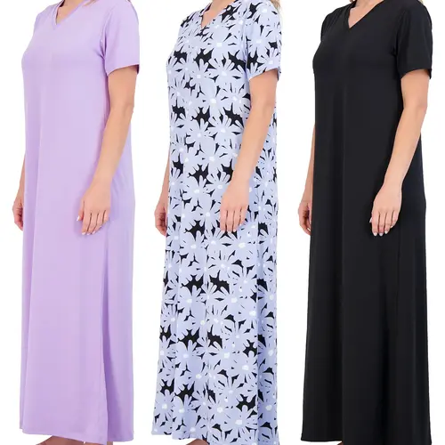 3 Pack Women's Nightgown Maxi Long Nightshirt Short Sleeve Sleep Dress PJ