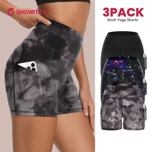 SHOWITTY High Waisted 3 Pack Biker Shorts for Women with Pockets - 5" Tummy Control Breathable Spandex Shorts for Gym Beach Summer Outfits #tiktokshopsummersale