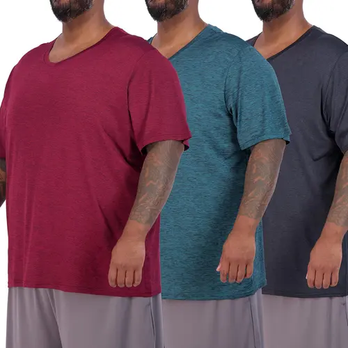 3 Pack Men's Big and Tall Dry Fit V Neck T Shirt Workout Gym Athletic Tee