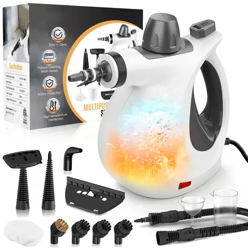 Phueut Pressurized Handheld Multi-Surface Natural Steam Cleaner with 12 pcs Accessories, Multi-Purpose Steamer for Home Use, Steamer for Cleaning Floor, Upholstery, Grout and Car (Grey)
