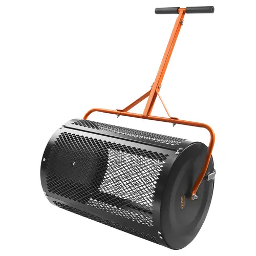 【Summerfinds】VEVOR Compost Spreader with Upgraded 3-Height Adjustable T Shaped Handle 24" Roller Lawn Spreader and Peat Moss SpreaderSteel Mesh Basket Garden Spreader with Side Latchesfor Spreading Manure