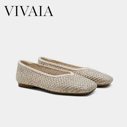 VIVAIA Margot 3.0 Women's Square-Toe V-Cut Low-Profile Knit Flats, Upgraded Comfortable Walking Shoes with Knit Upper, EVA Foam Herbal Insole, Upgraded Rubber Sole, Breathable Wide Feet Friendly Sleek Look Professional Dress Shoes