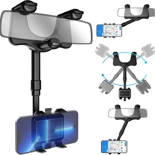 View Mirror Phone Holder, 2026 Rotatable and Retractable, Universal Mount, Cell Car Fit for iPhone15 16 17 Pro Max Samsung All Phone
