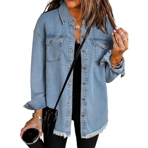 Dokotoo Women's Oversized Denim Jacket Casual Long Sleeve Denim Shirts Distresse Jean Jacket Fall Outfits 2026