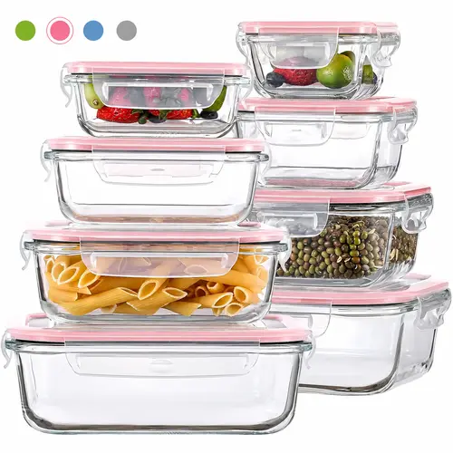 AISOON 12/8 Pack Stackable Borosilicate Glass Food Sealing Containers Set - BPA-Free, Airtight, Leak-Proof, Oven-Safe Meal Prep Containers with Transparent Sealed Lids for Kitchen Organization, Glass Jar Food Storage, Meal Prep Ideas
