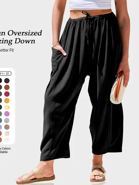 TARSE Womens Linen Blend Wide Leg Pants Oversize Casual Loose Fit Beach Palazzo Harem Pants with Pockets Vacation summer outfits  Womenswear