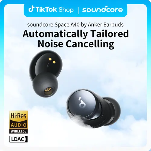 soundcore by Anker Space A40 Adaptive Active Noise Cancelling Wireless Earbuds, Reduce Noise by Up to 98%, Ultra Long 50H Playtime, 10H Single Playtime, Hi-Res Sound, Comfortable Fit, Wireless Charge #tiktokshopsummersale