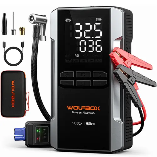 WOLFBOX Jump Starter with Air Compressor – Portable 12V Car Battery Booster & Tire Inflator with Fast Charging, LED Light,father'sdaygifts,car accessories