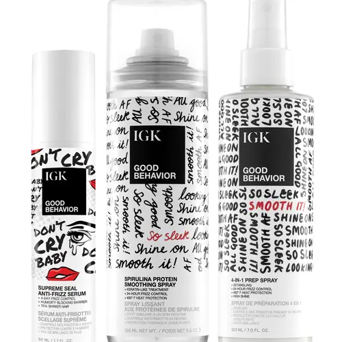 IGK SLEEKER-THAN-SLEEK BUNDLE | Good Behavior 4-in-1 Prep Spray + Good Behavior Smoothing Spray + Good Behavior Supreme Seal Smoothing Serum | 473ml | 16 oz