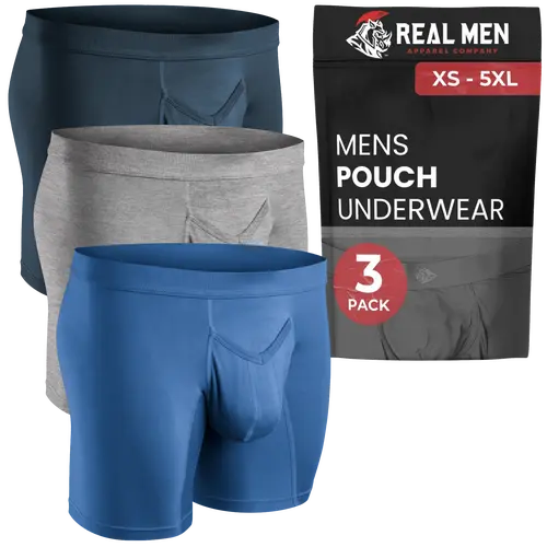 Men's Modal V-Fly Boxer Brief Underwear Set - 7-Inch Inseam, Pouch Design, 2X Softer Than Cotton-Spandex Blend, Blue Heather, Grey, Gunmetal, Beige, Plain, Active Biker Athletic Menswear, Comfortable Breathable Lightweight Men's Boxer Briefs, Boxers