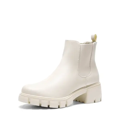 Dream Pairs Women's Chunky Chelsea Ankle Boots - Slip-On Platform Lug-Sole, Soft PU Upper, Low Heel (1-3 cm), TPR Outsole, Elegant Elongating Effect, Casual Footwear for Confident Walking, Chunky Shoes, Women's Shoes
