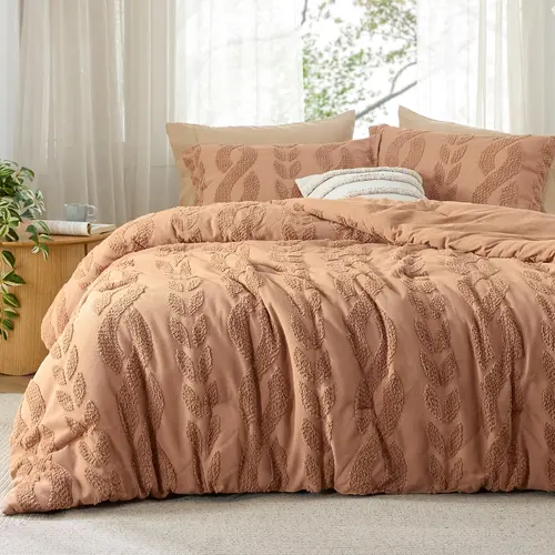 【Summer Sale Deals】Bedsure 3- Pieces  Comforter Set,Boho Tufted Bed Set, Checkered Farmhouse Shabby Chic Bedding, 1 Plaid Geometric Comforter and 2 Pillow Shams