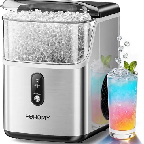 EUHOMY Nugget Ice Makers Countertop, Pebble Machine with 35Lbs/Day Soft Ice, Self-Cleaning Sonic Ice Maker with Ice Scoop&Basket, Pellet Ice Maker for Home/Kitchen/Office(Stainless Steels) Utensils