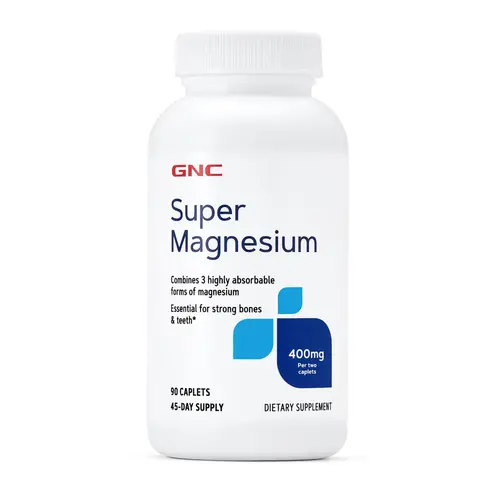 GNC Super Magnesium 400mg Absorbable Caplets, 90 Count, Supports Strong Bones & Teeth, Best-Selling for Fitness, Muscle & Protein Goals, NewYearNewMe Supplement Stack