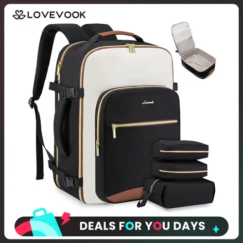 LOVEVOOK Colorblock Carry-On Travel Backpack with 3 Packing Cubes and Laptop Compartment - Personal Item, TSA-Friendly, Airline Approved Travel Bag for Hiking, Overnight, Weekend,High-capacity and Durable,TikTokShopBackToSchool