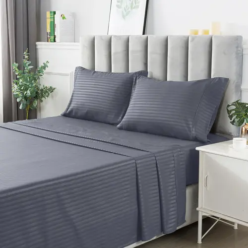 LDC LUX DECOR COLLECTION 4-Pc Stripe Pattern Bed Set - Premium Brushed Soft Fabric, 16" Deep Pocket, Full Elastic Edge, Soft Skin Contact, Fade-Resistant, All-Season Comfy Breathable Cooling Bedding Set, Hotel Luxury Summer Gift