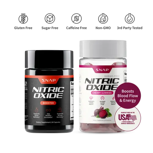Snap Supplements - Nitric Oxide Booster 60ct + Cherry Flavor Nitric Oxide Gummies - Natural Supplement